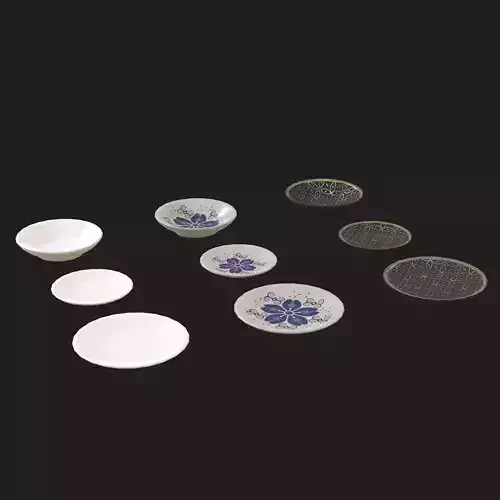 Dinner Plates 9 Piece Set Low-poly 3D model