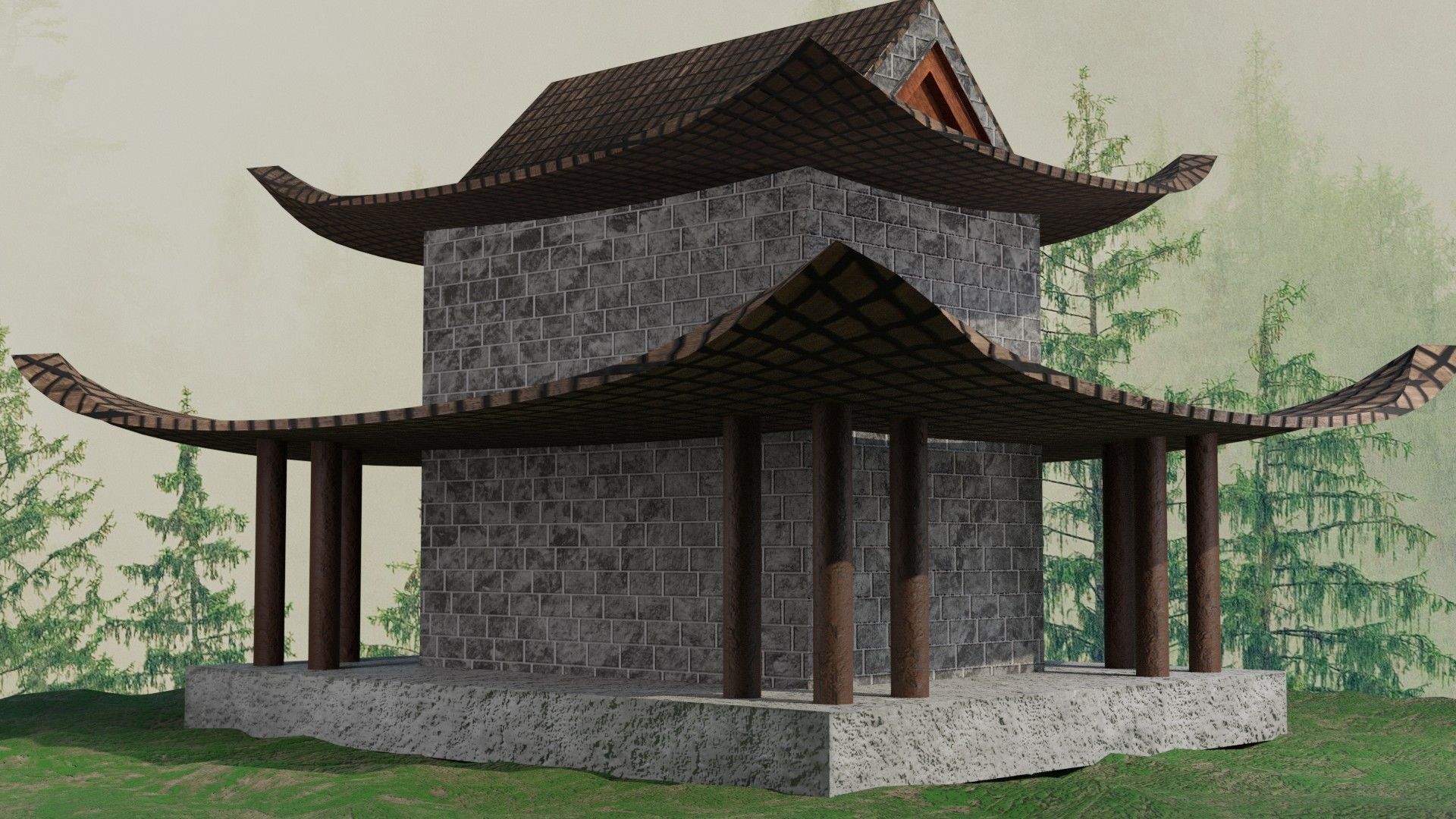 Chinese Ancient house Free low-poly 3D model_3