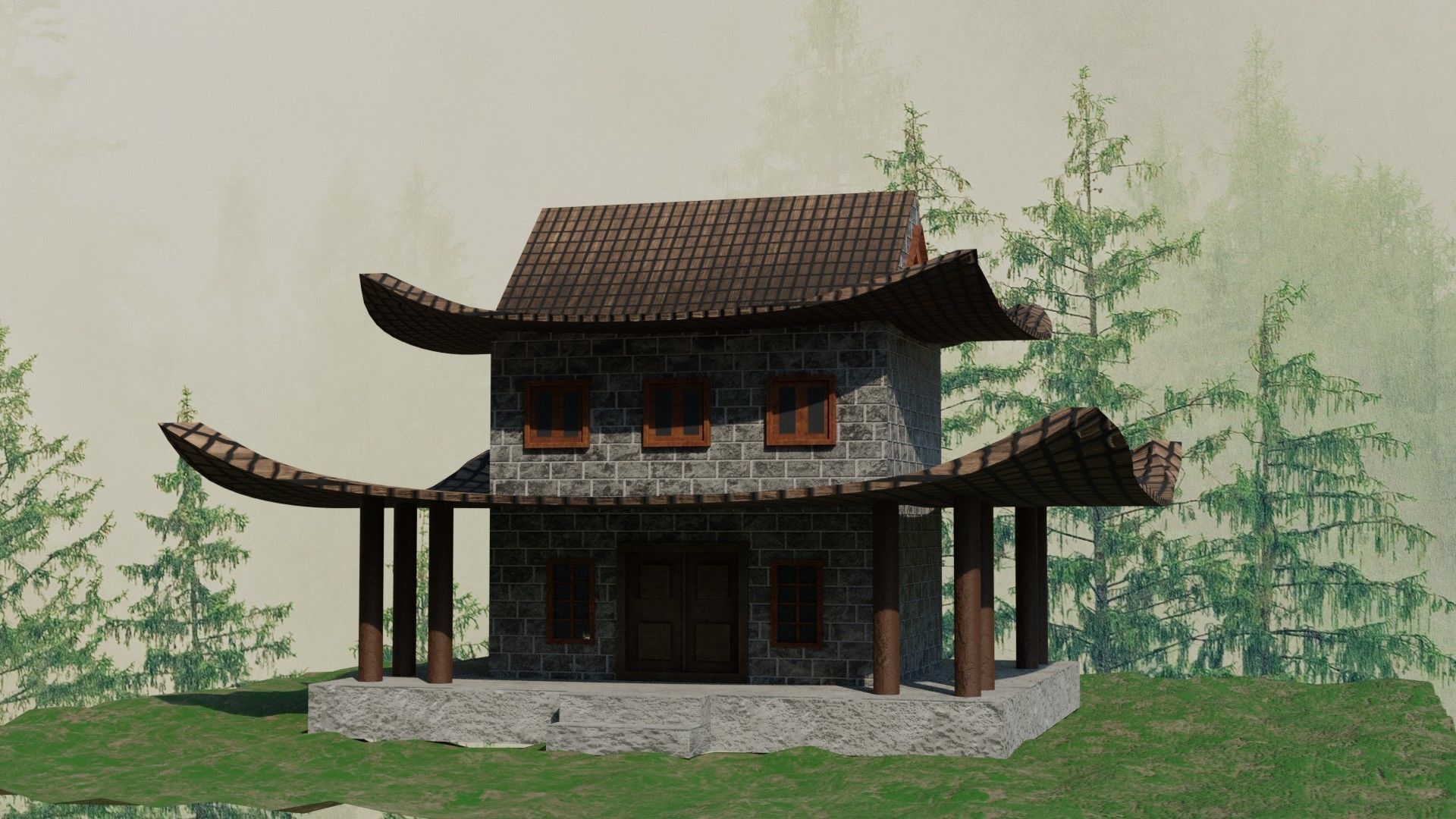 Chinese Ancient house Free low-poly 3D model_1