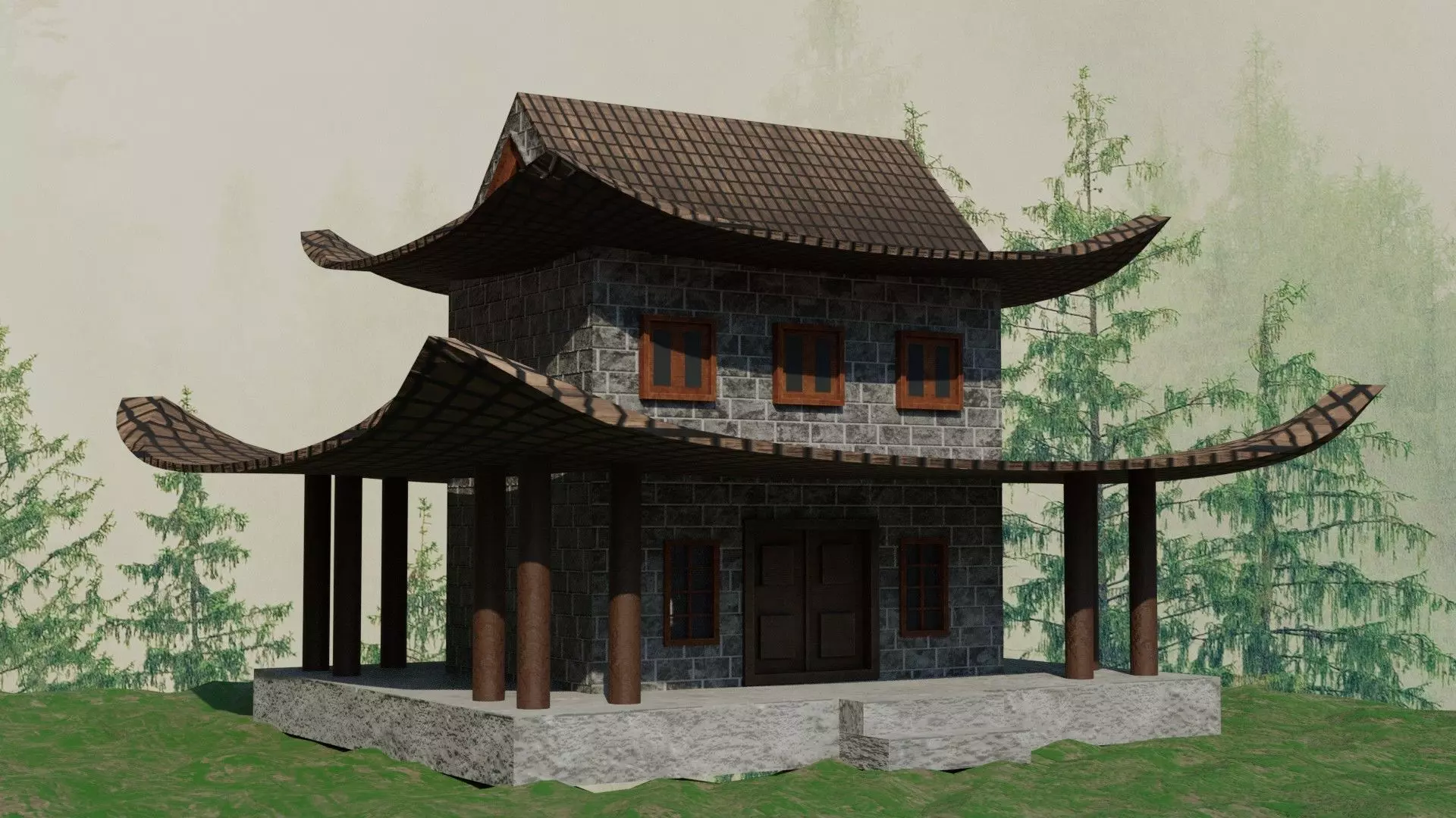 Chinese Ancient house Free low-poly 3D model_0