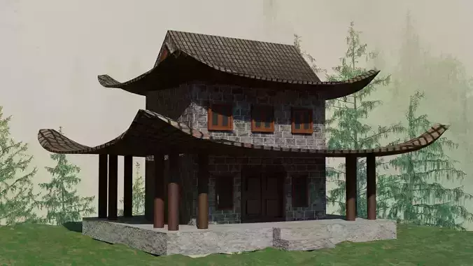 Chinese Ancient house Free low-poly 3D model