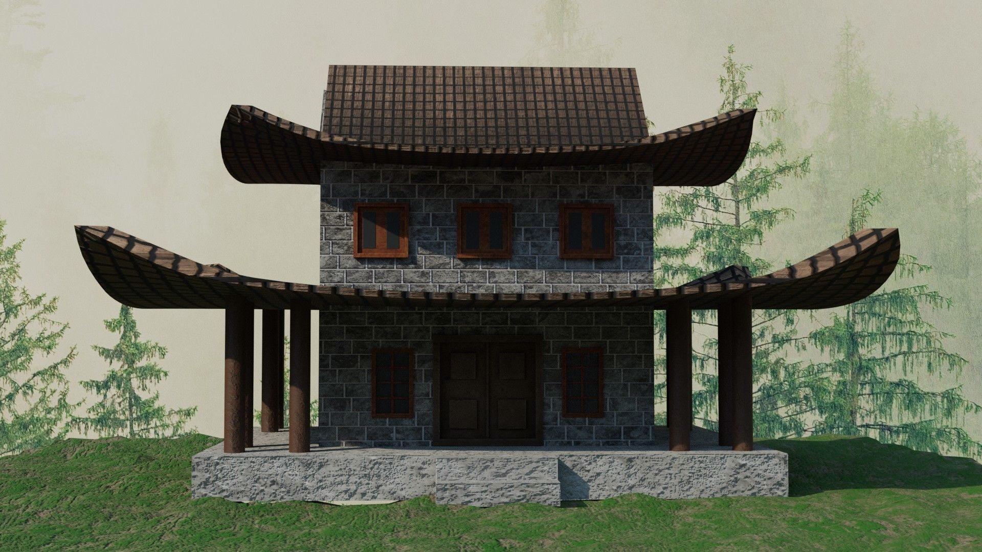Chinese Ancient house Free low-poly 3D model_2
