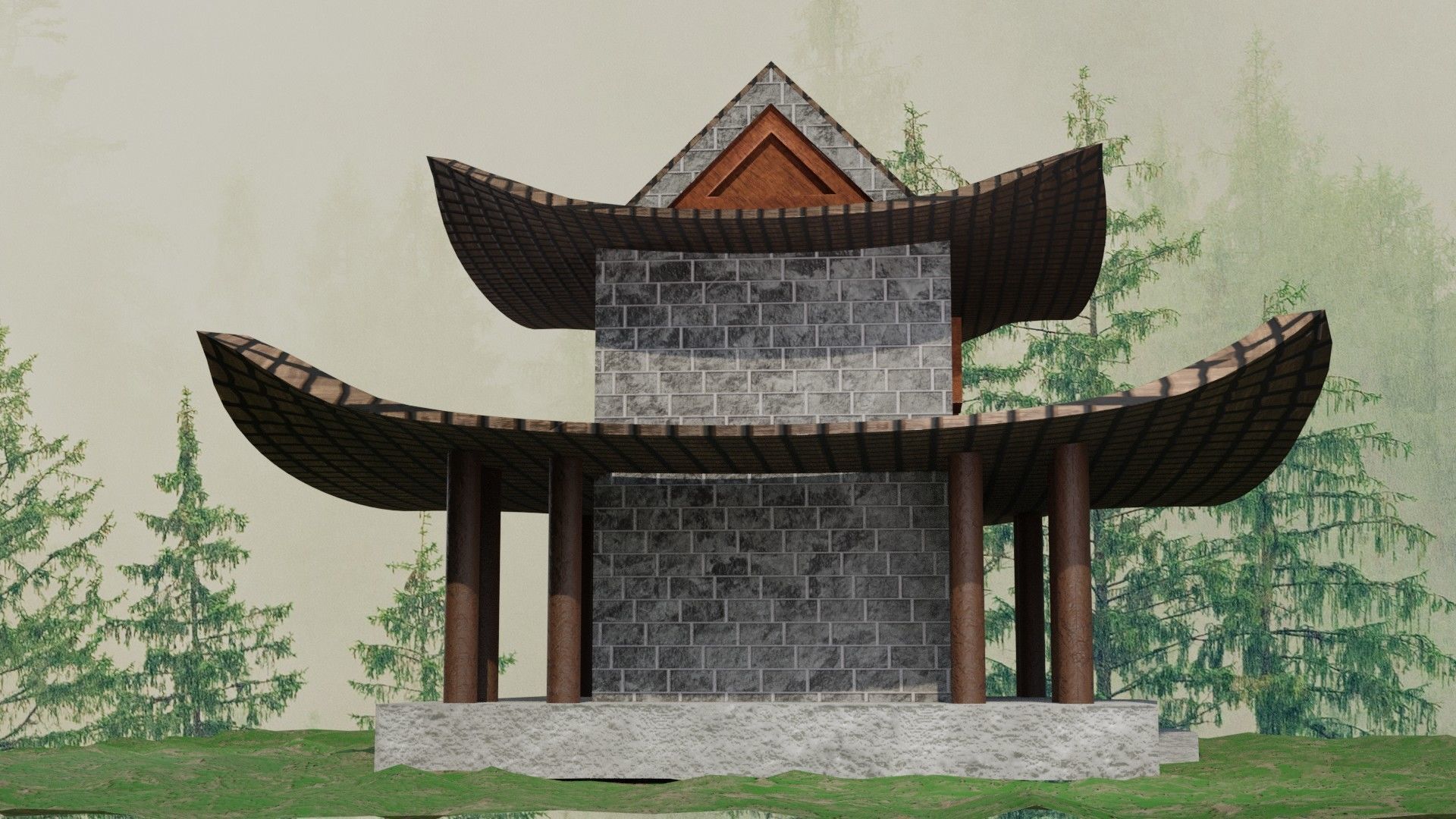 Chinese Ancient house Free low-poly 3D model_4