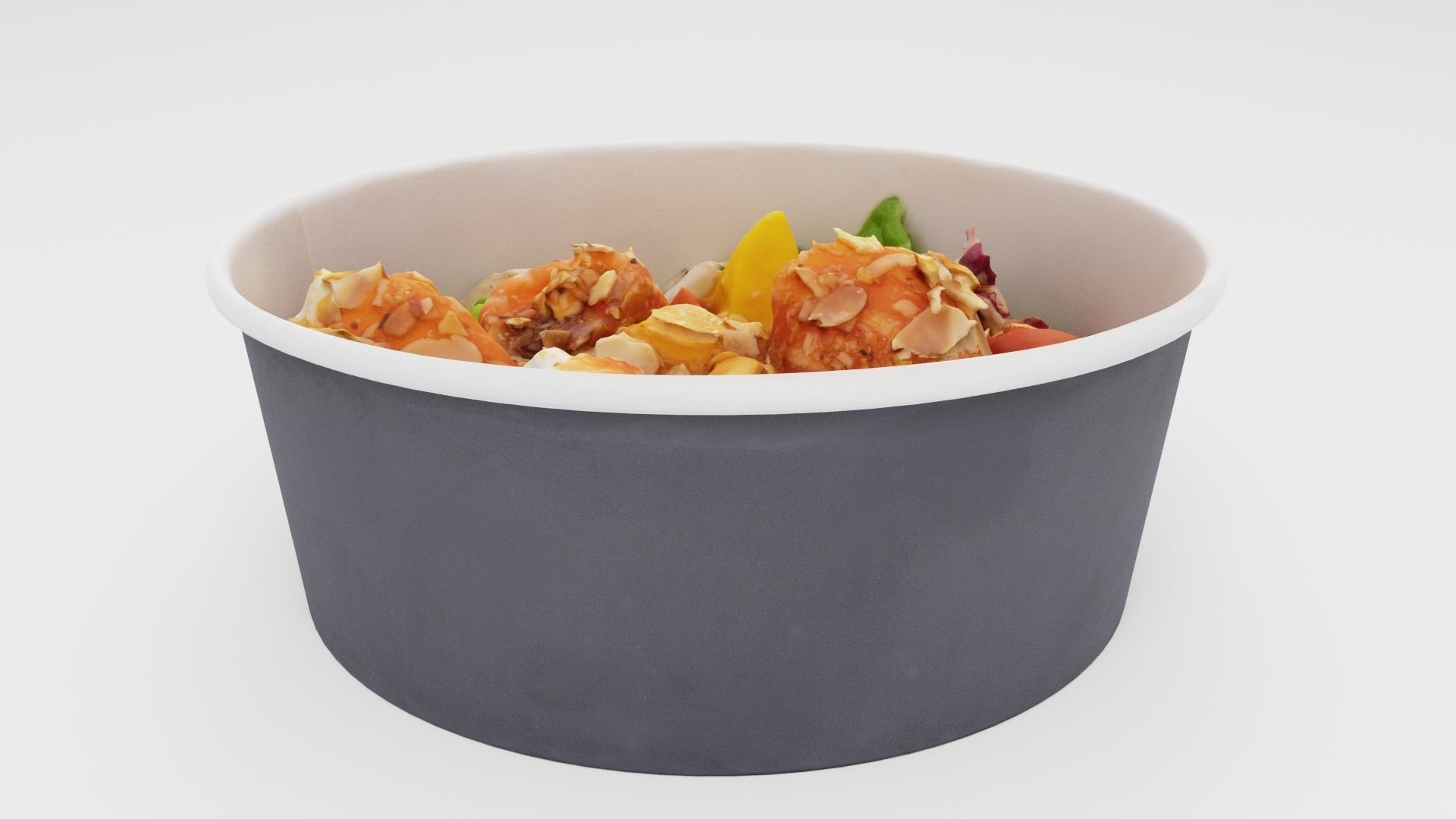 Poke bowl Salad with mango almond and salmon 3D model_5