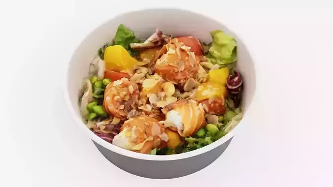 Poke bowl Salad with mango almond and salmon 3D model