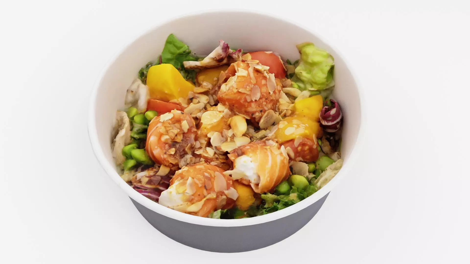 Poke bowl Salad with mango almond and salmon 3D model_0