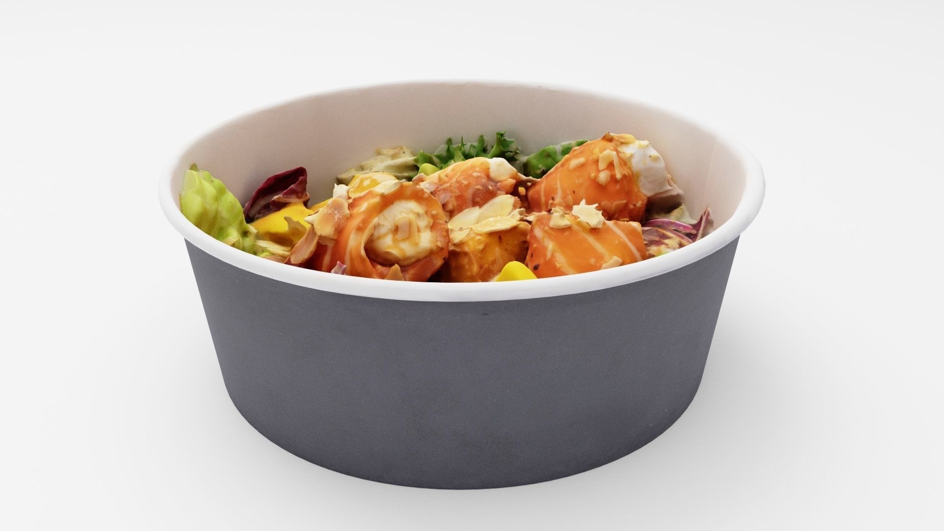 Poke bowl Salad with mango almond and salmon 3D model_2
