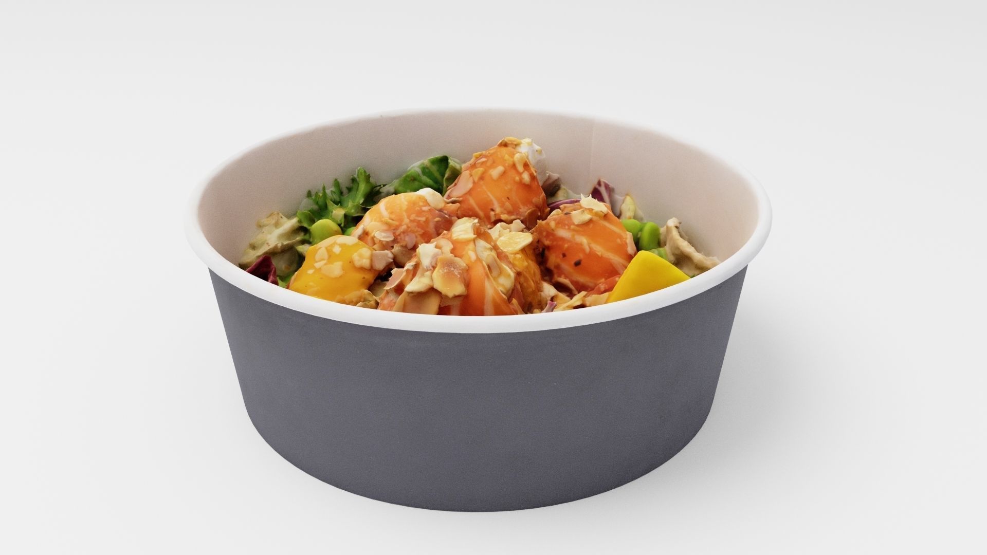 Poke bowl Salad with mango almond and salmon 3D model_1