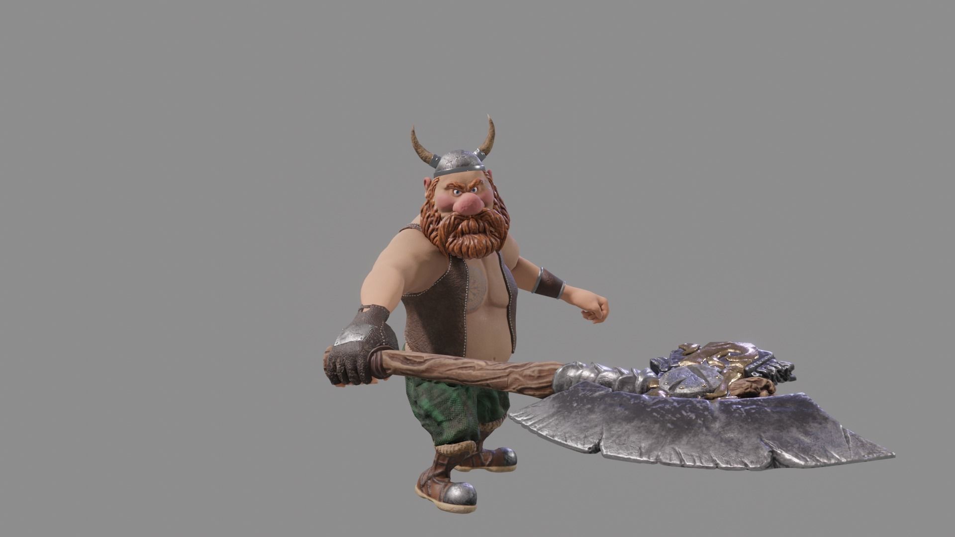 Viking Low-Poly Game ready 3D model animated holding sword Low-poly 3D model_22