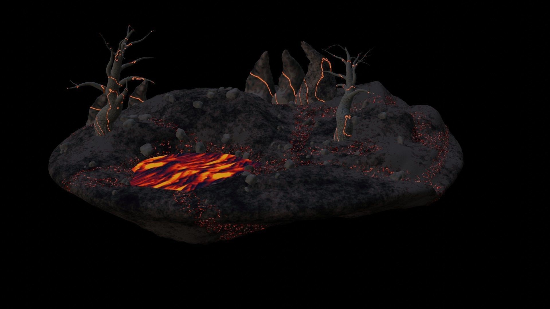 Volcanic Floating Island Low-poly 3D model_10