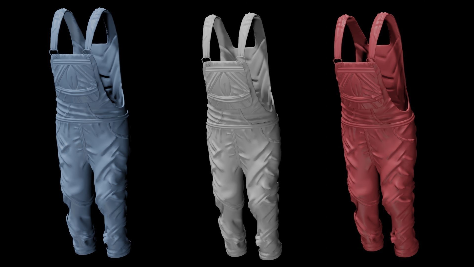 Overalls three different Low-poly 3D model_2
