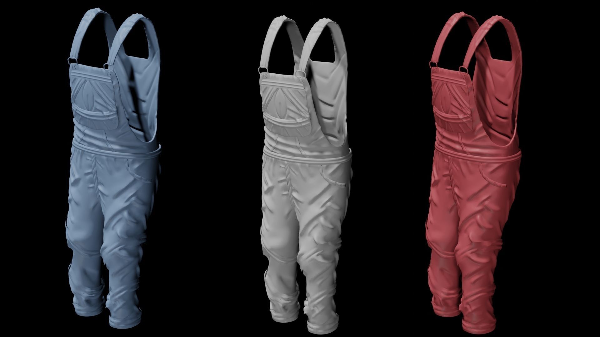 Overalls three different Low-poly 3D model_7