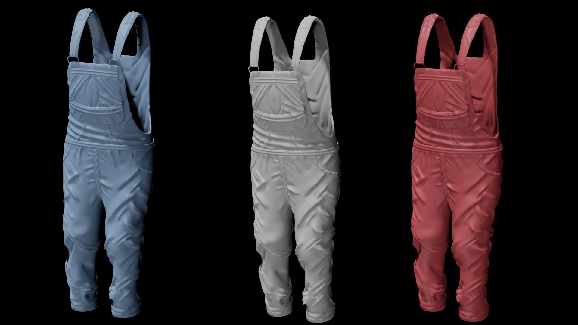Overalls three different Low-poly 3D model_4