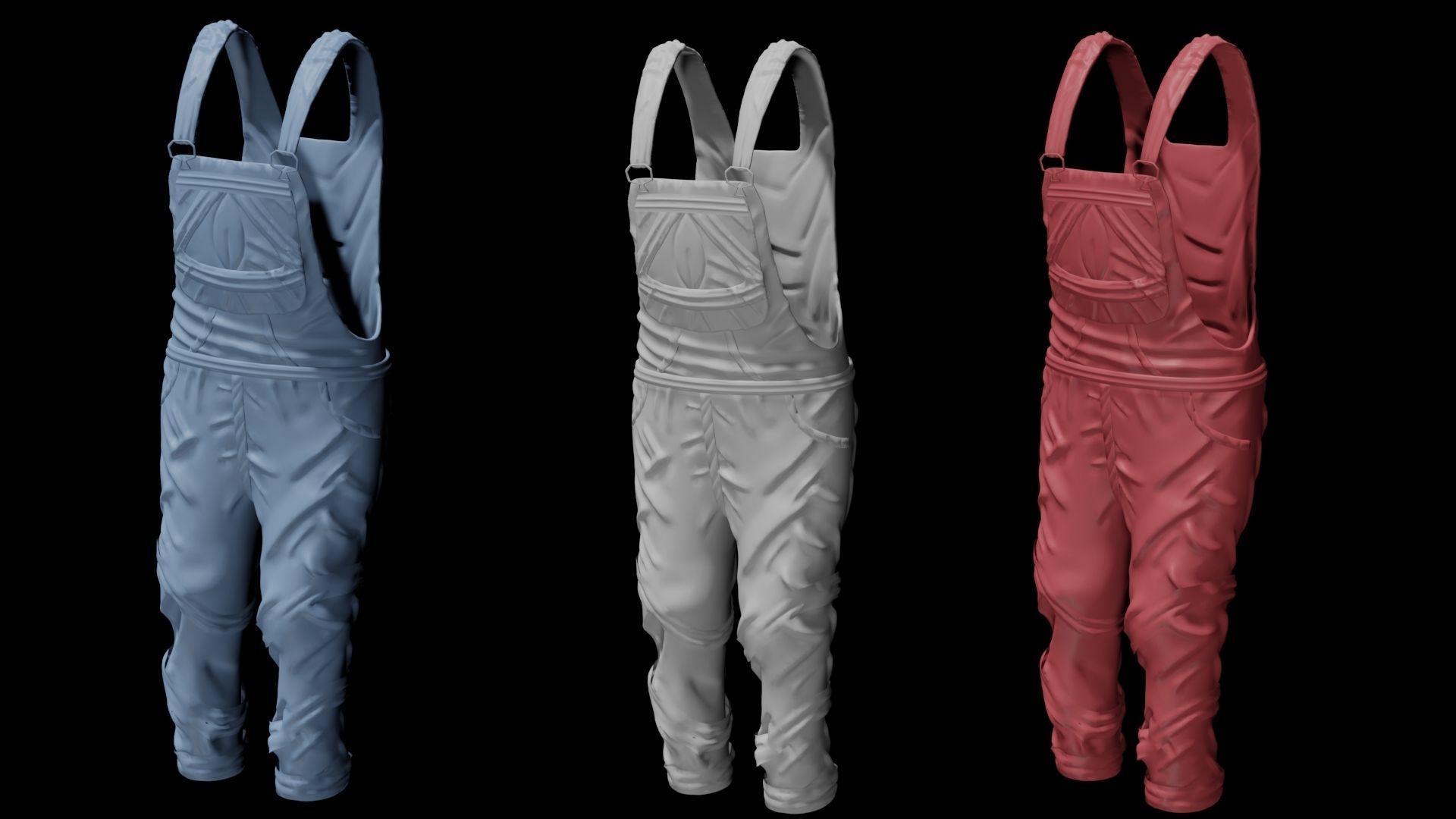Overalls three different Low-poly 3D model_5
