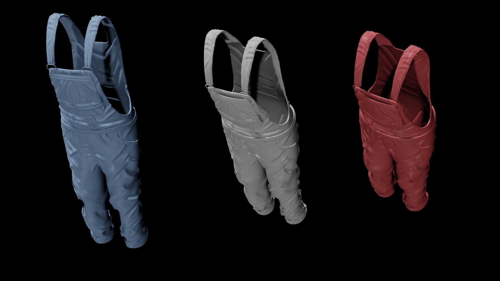 Overalls three different Low-poly 3D model_3