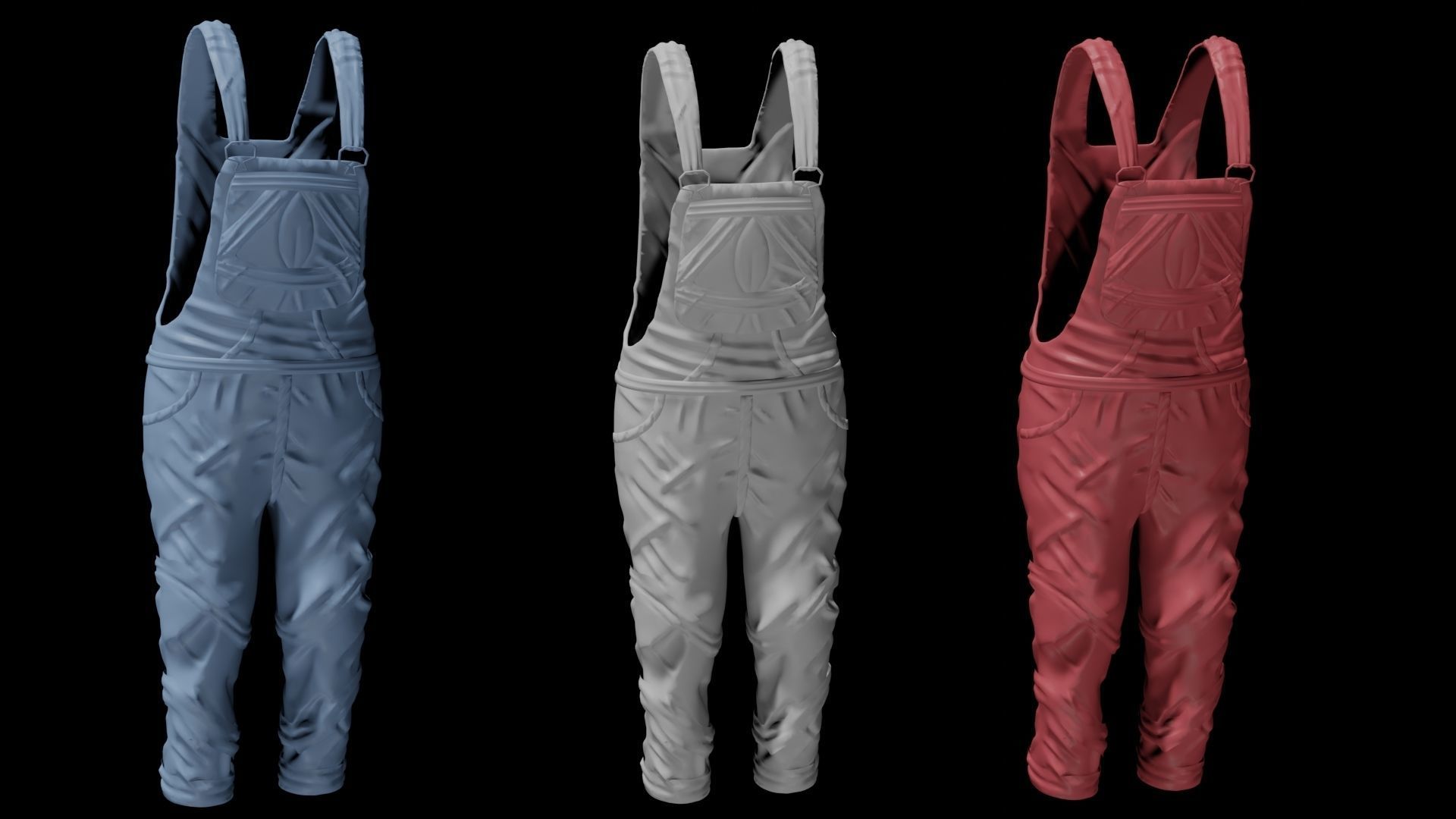 Overalls three different Low-poly 3D model_1