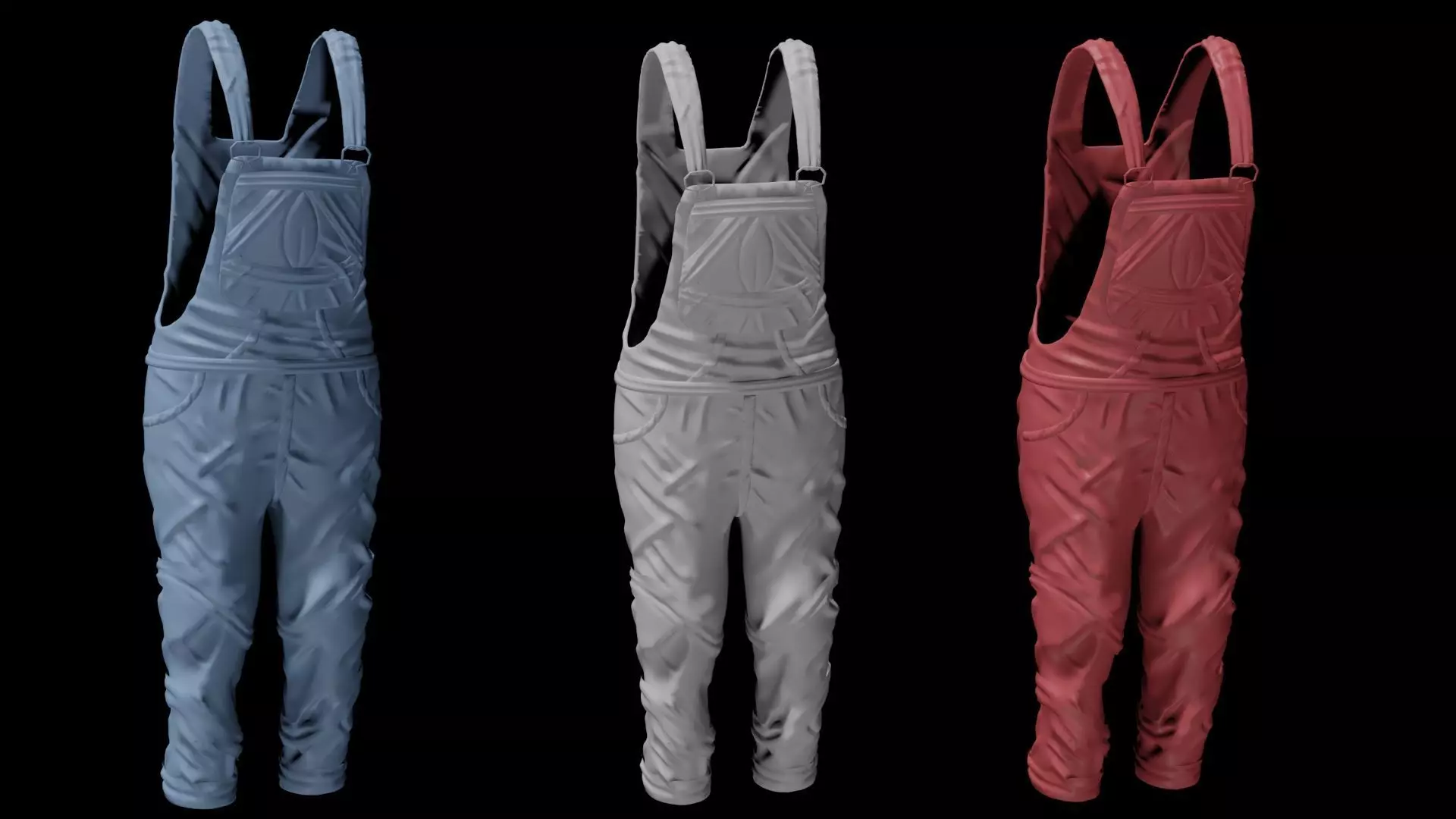 Overalls three different Low-poly 3D model_0