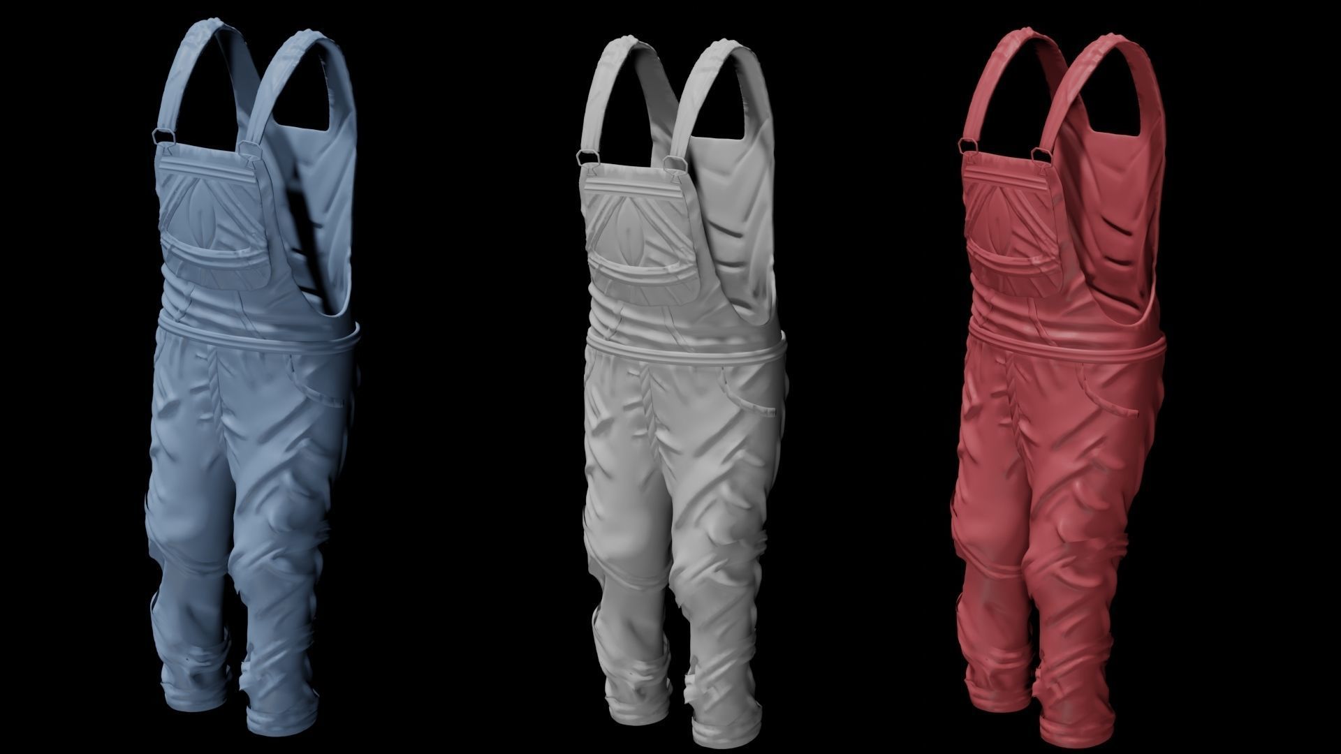 Overalls three different Low-poly 3D model_6
