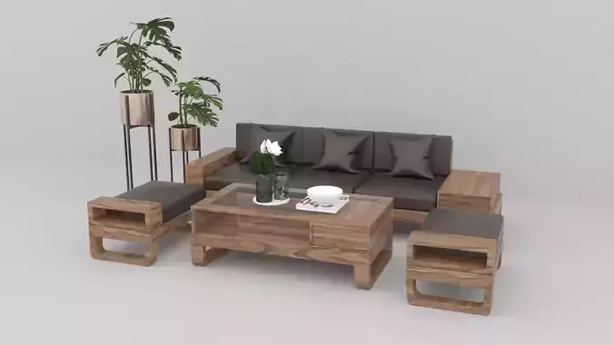 Walnut Sofa 3D Model