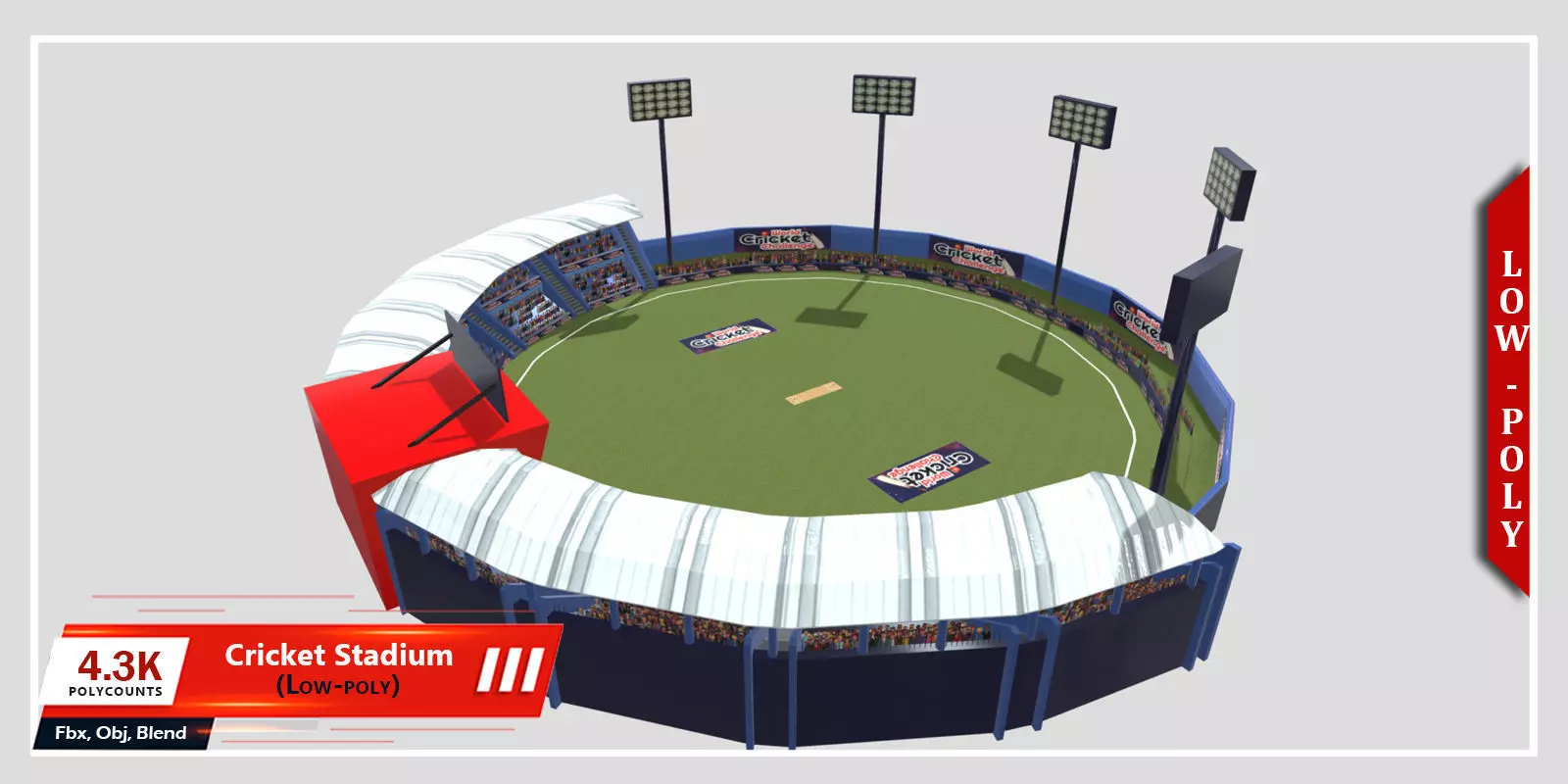 Low-poly Cricket Stadium Low-poly 3D model