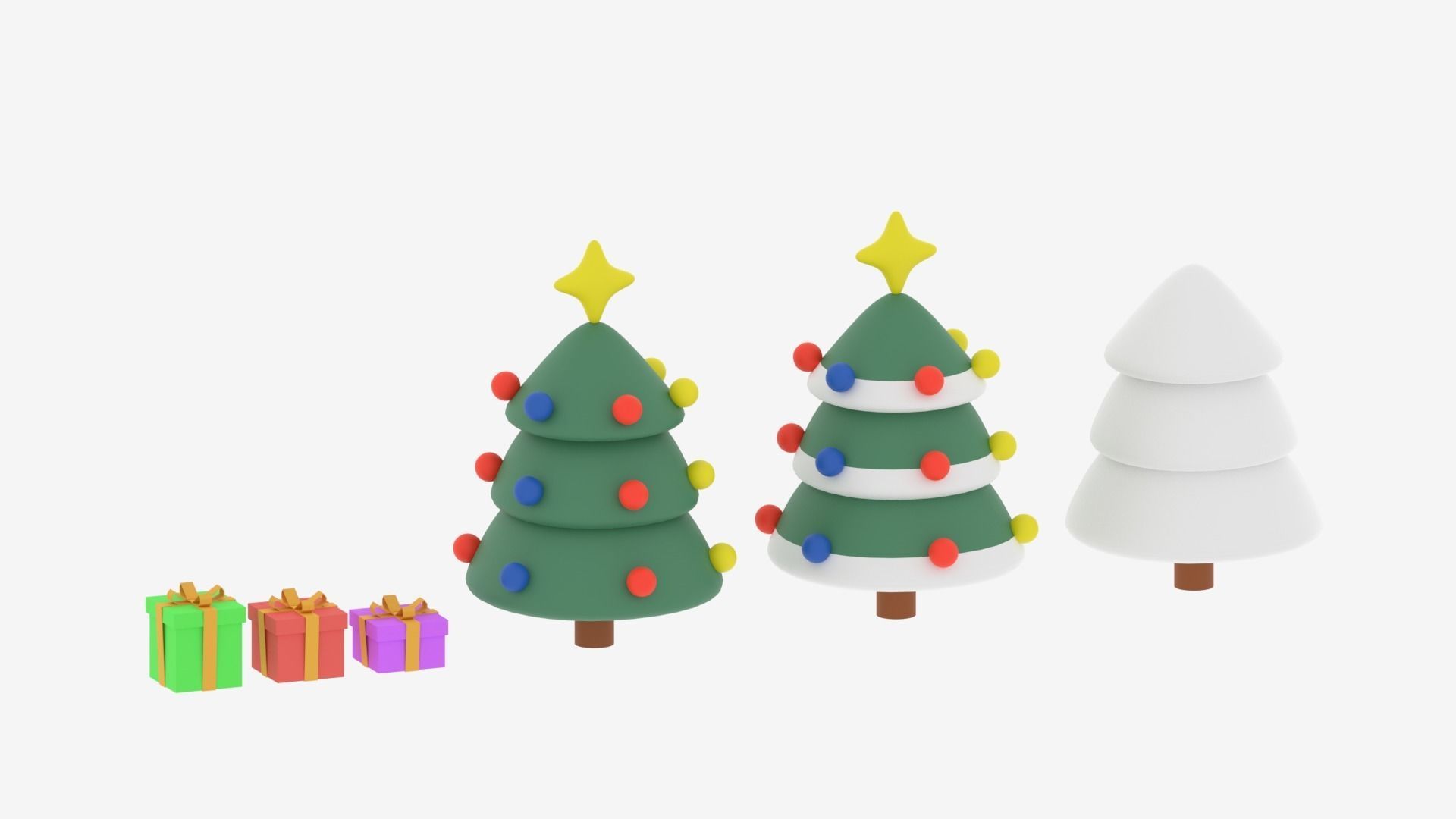 Christmas Tree and Gift Boxes Low-poly 3D model_1