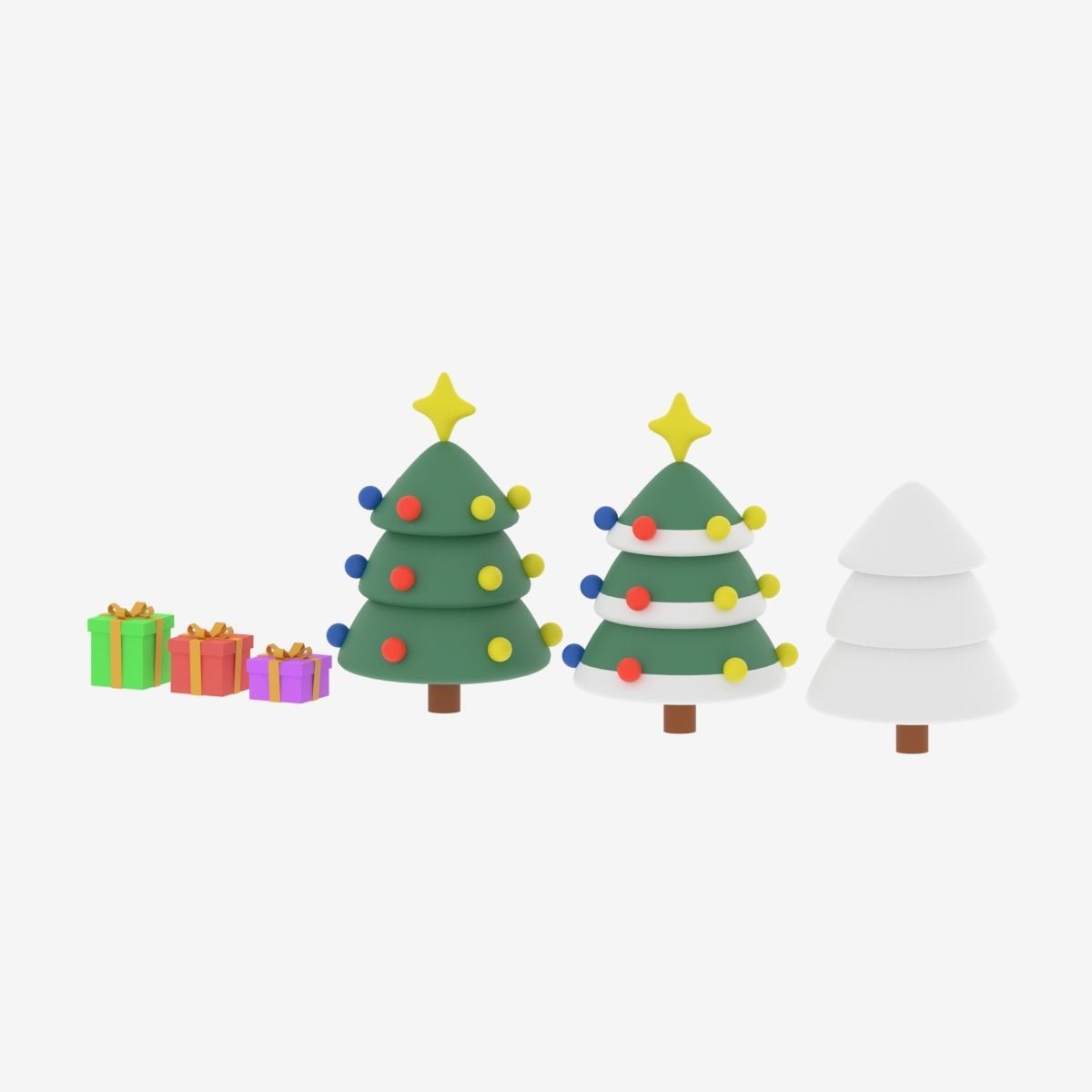 Christmas Tree and Gift Boxes Low-poly 3D model_7
