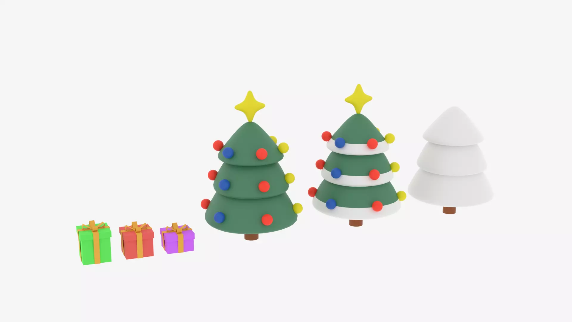 Christmas Tree and Gift Boxes Low-poly 3D model_0