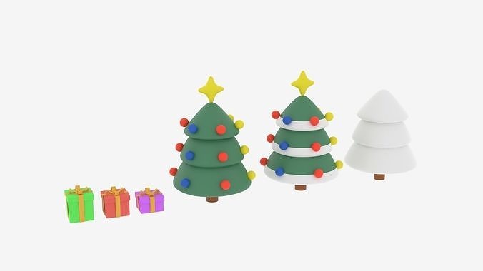 Christmas Tree and Gift Boxes Low-poly 3D model