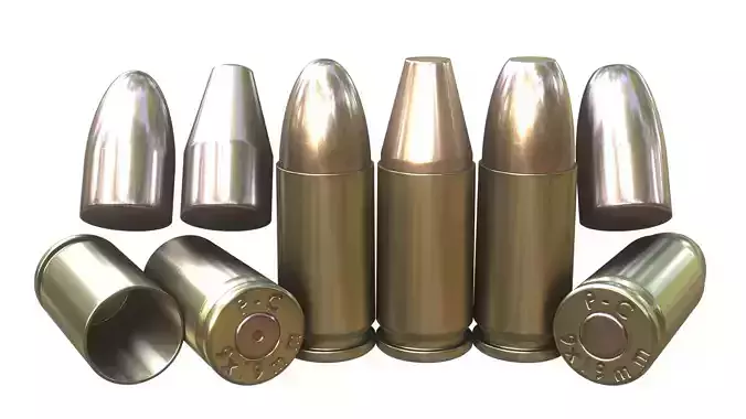 9x19mm Luger Para Cartridge Low-poly 3D model