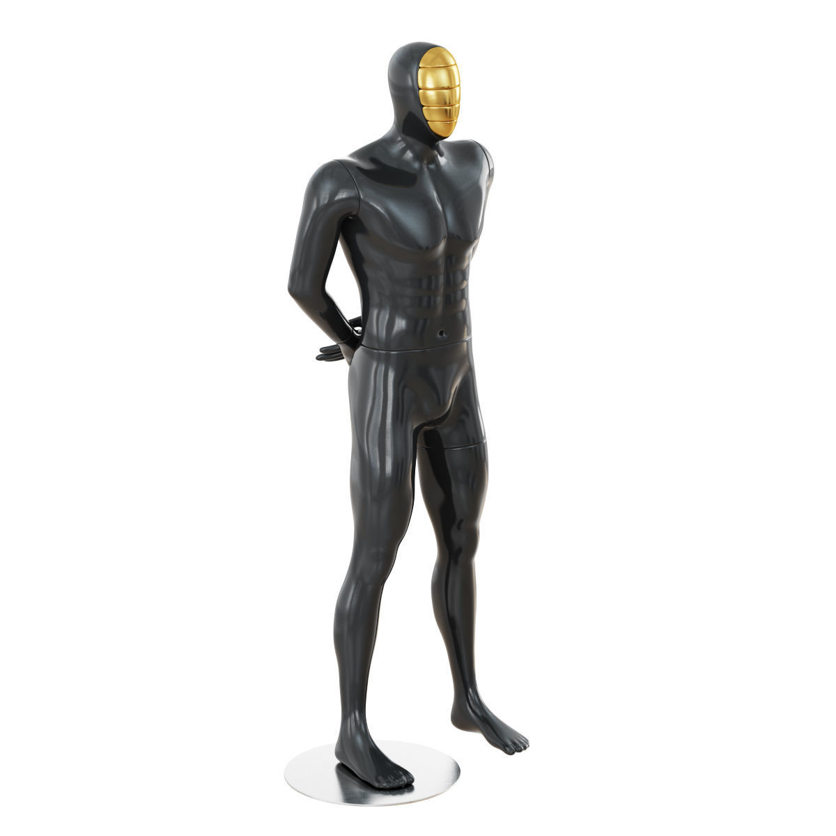 Black mannequin with gold mask 166 3D model_2
