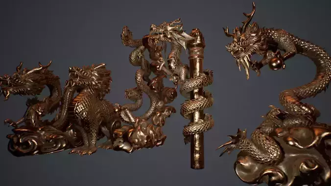 Chinese Dragon Statues - PBR Ready Low-poly 3D model