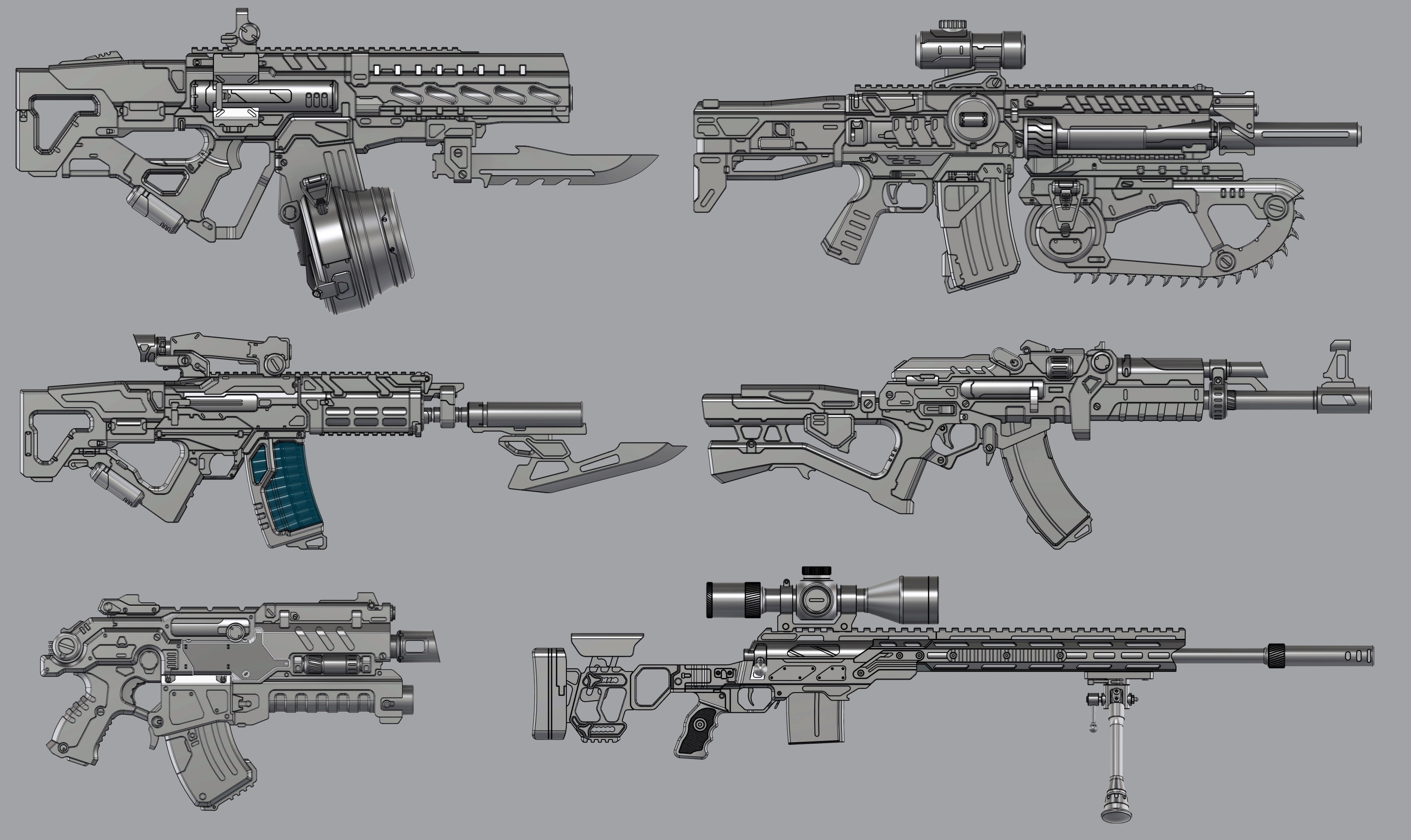 Sci-Fi Rifles Set Kitbash  3D model_8