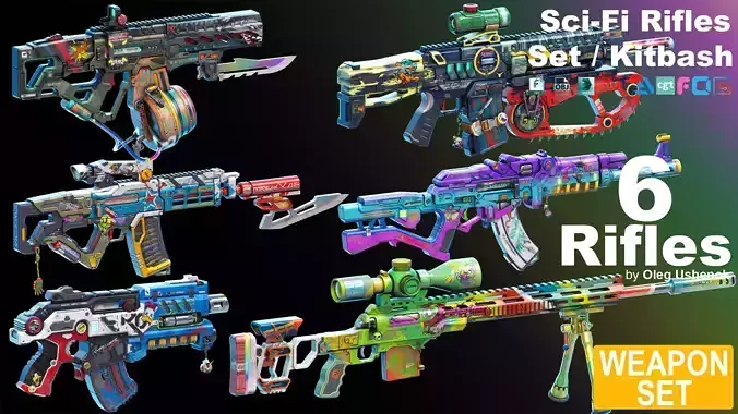 Sci-Fi Rifles Set Kitbash  3D model
