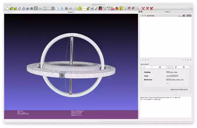 Gyroscope computer screen showing 3D model