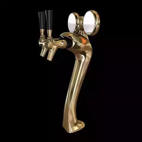 Golden Beer Tap With Double Open 3D model