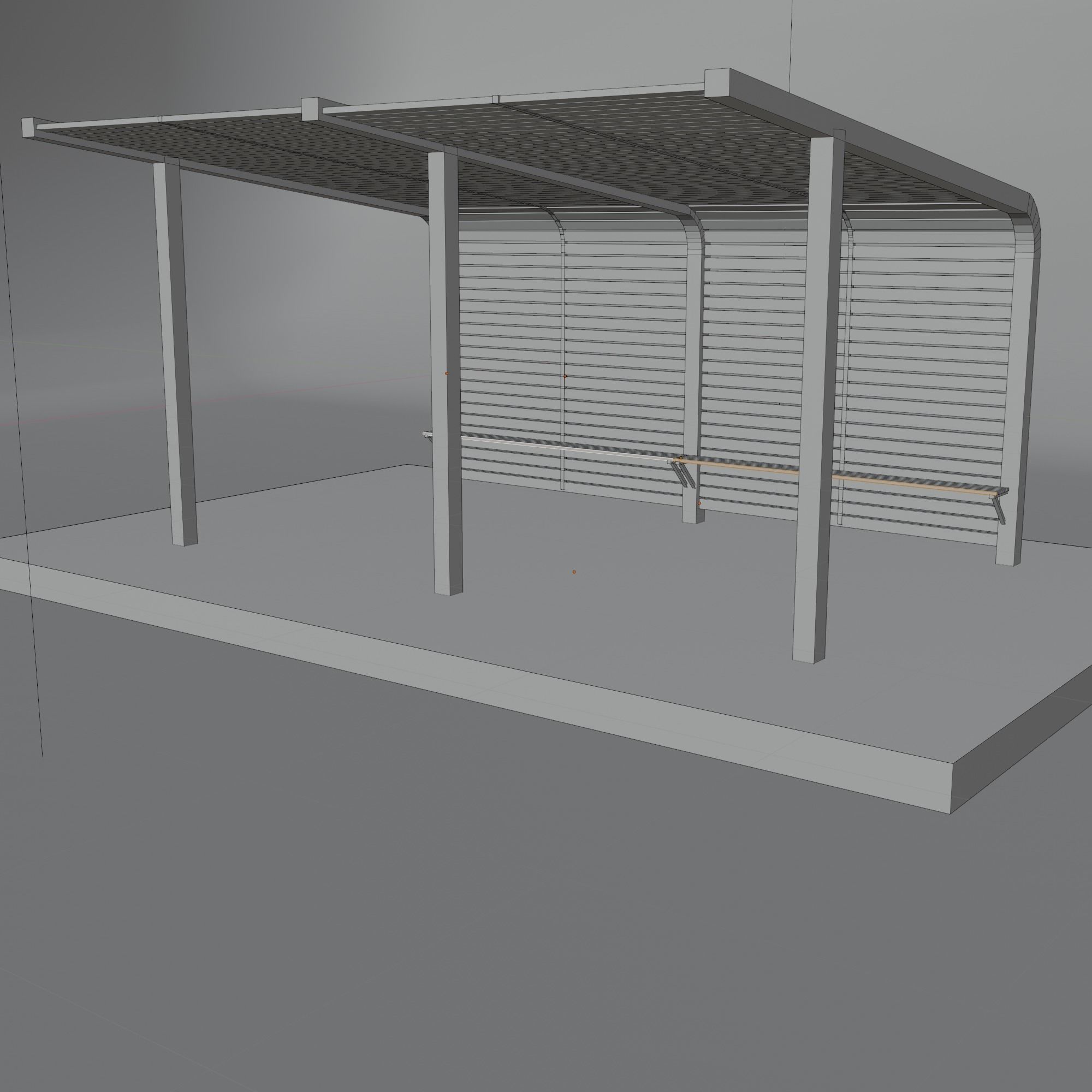 Pergola bus stop with wooden canopy 3D model_6