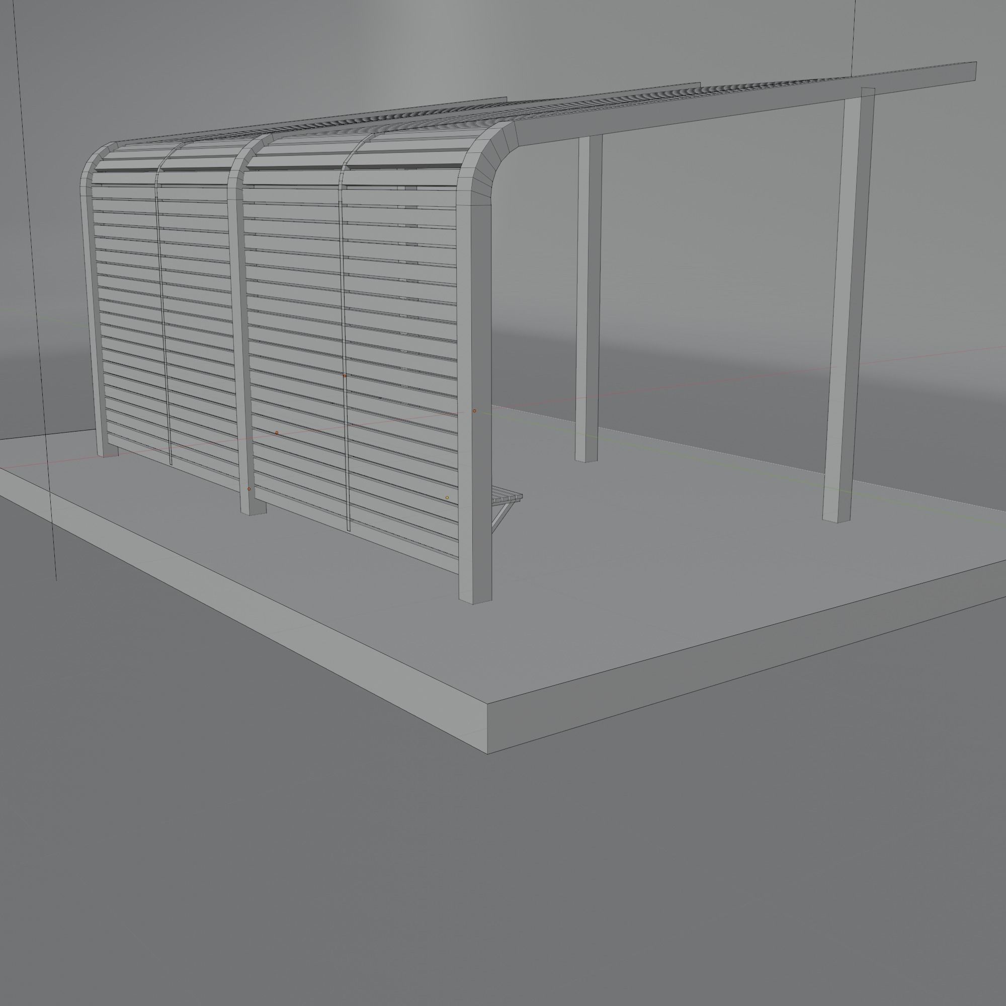 Pergola bus stop with wooden canopy 3D model_7