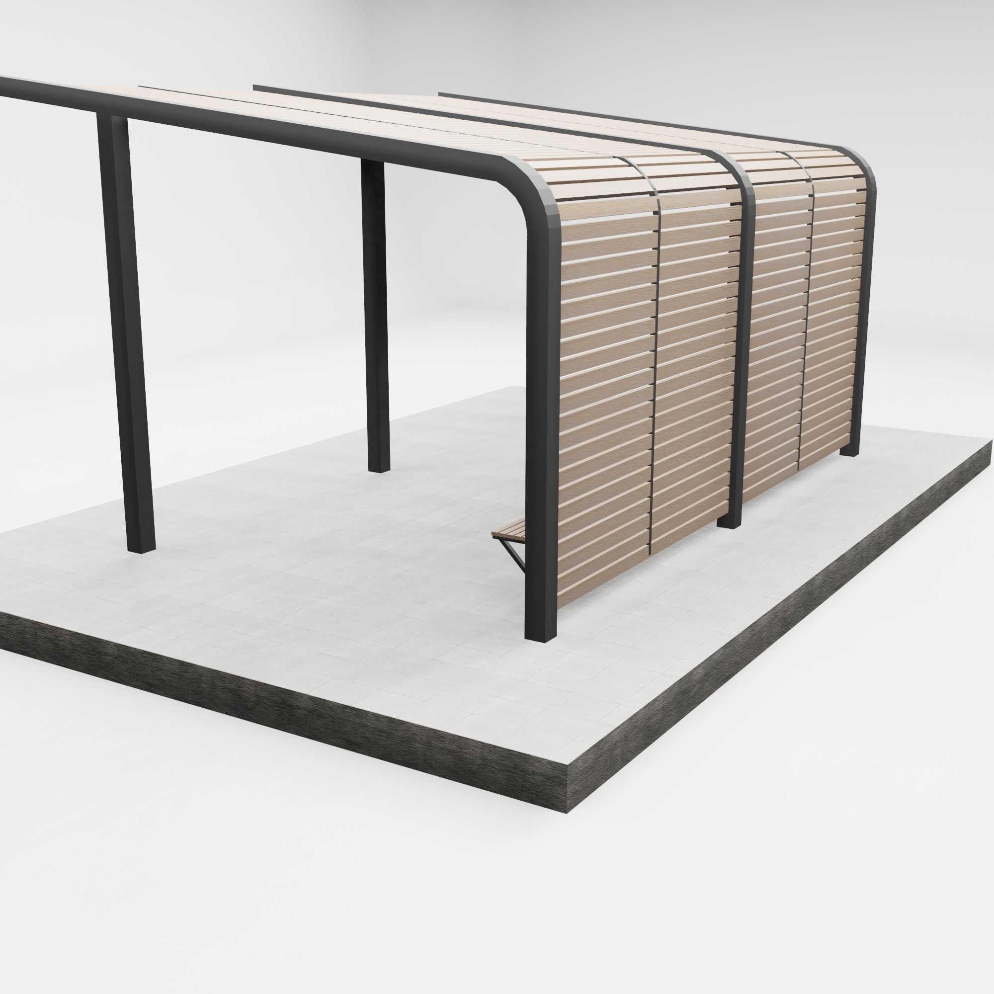 Pergola bus stop with wooden canopy 3D model_4