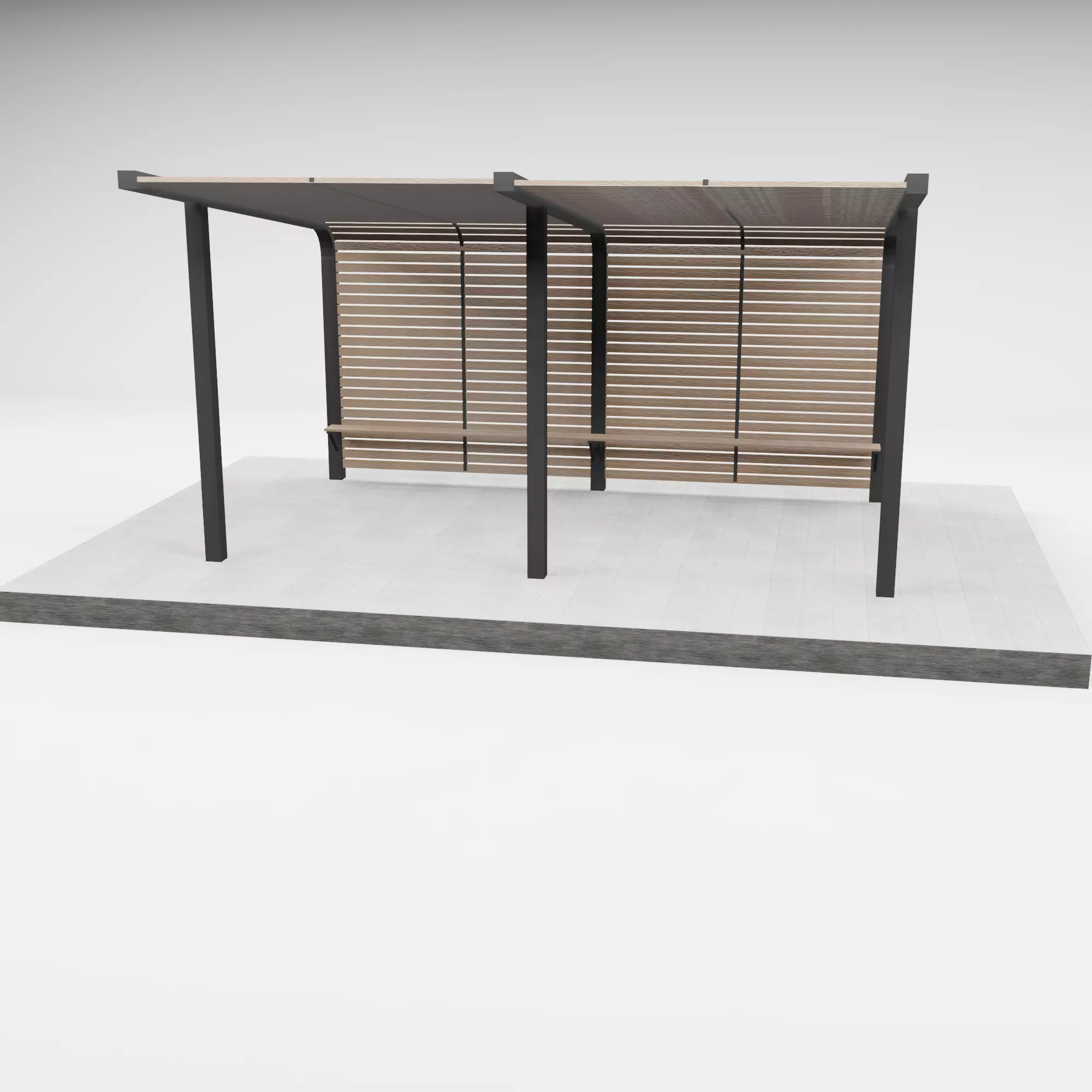 Pergola bus stop with wooden canopy 3D model_0