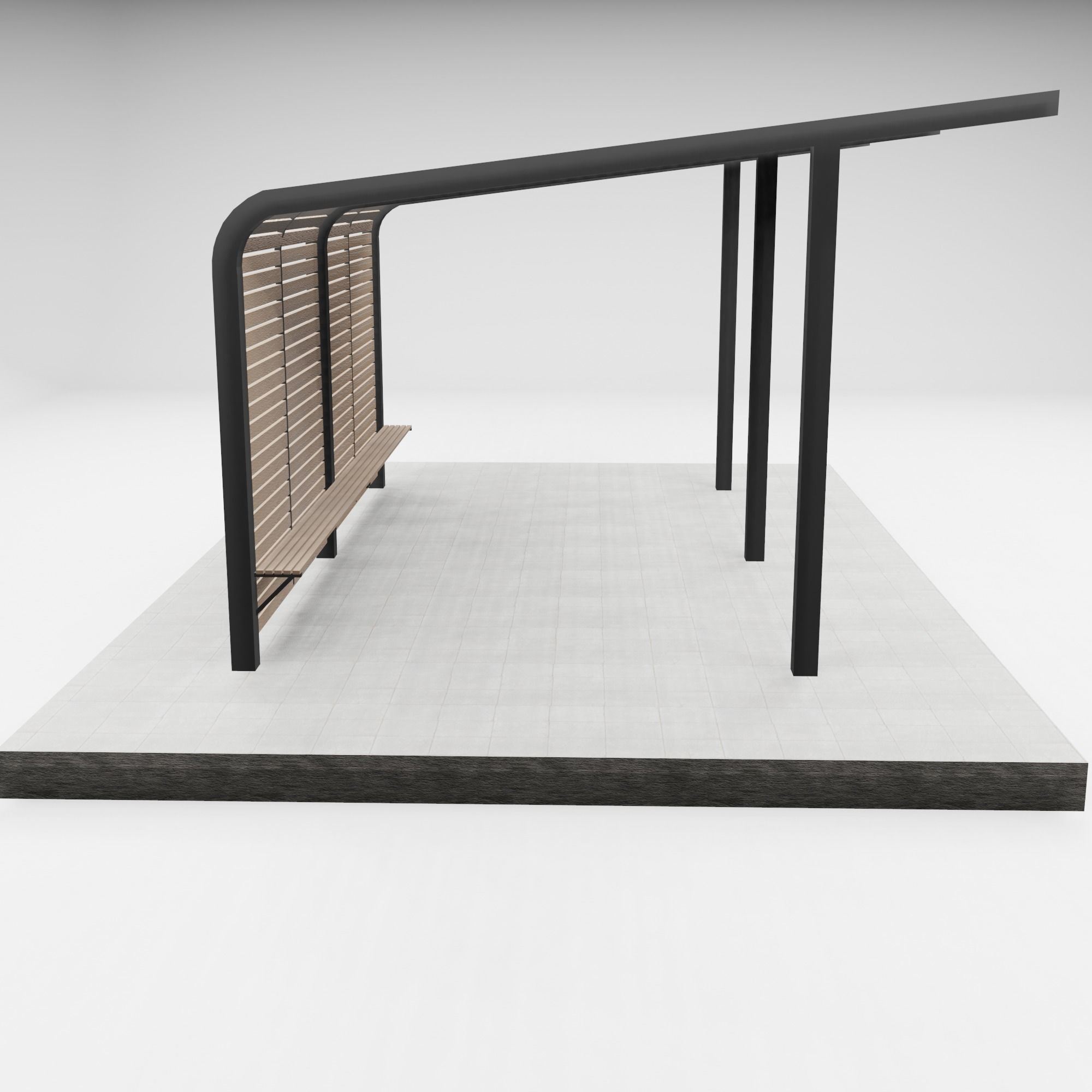 Pergola bus stop with wooden canopy 3D model_1