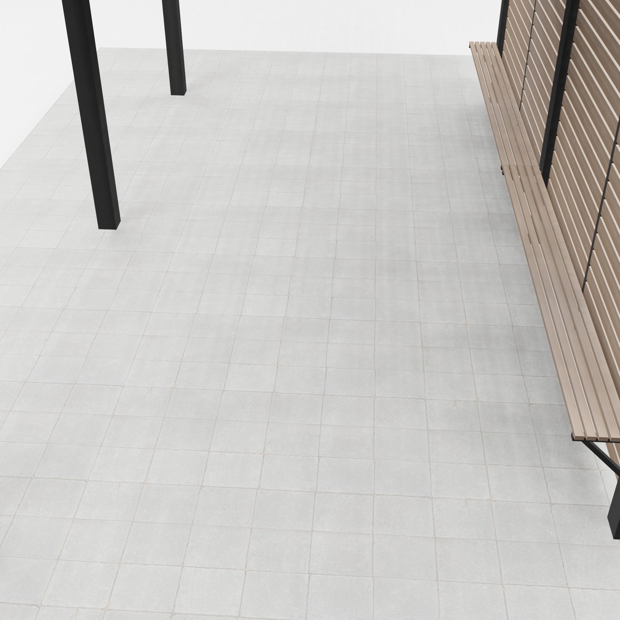 Pergola bus stop with wooden canopy 3D model_5