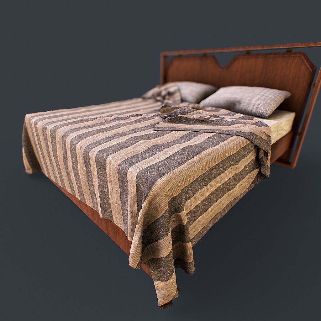 Retro Bed Low-poly 3D model_6
