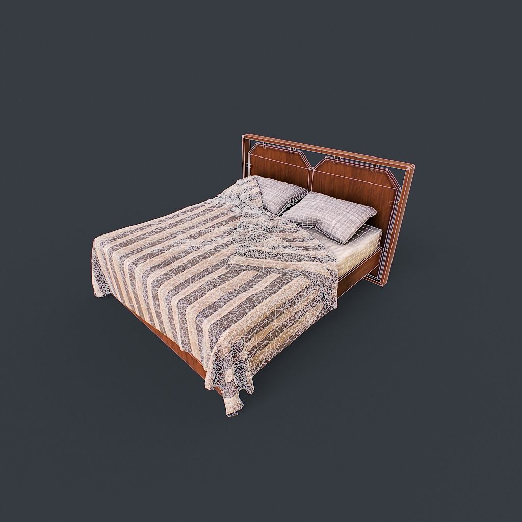 Retro Bed Low-poly 3D model_10