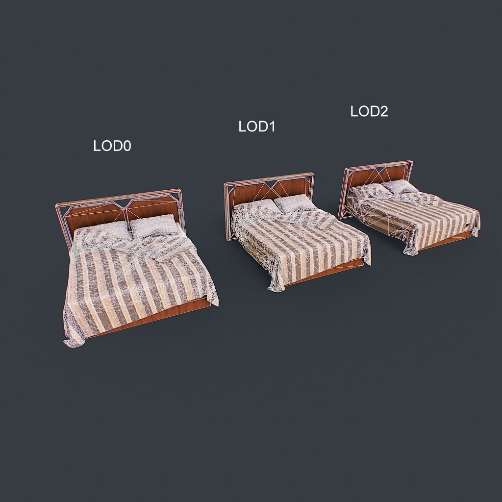 Retro Bed Low-poly 3D model_12