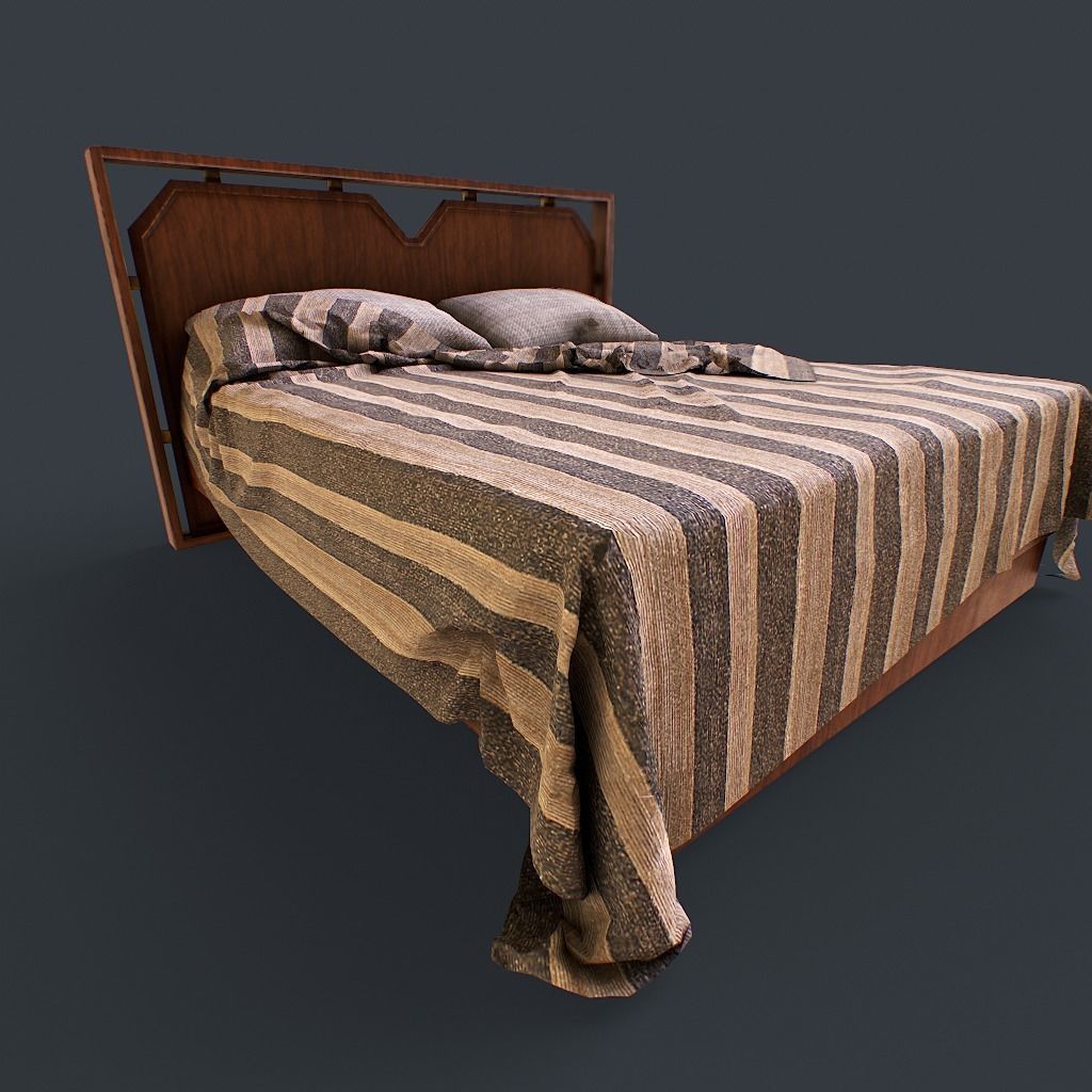 Retro Bed Low-poly 3D model_5