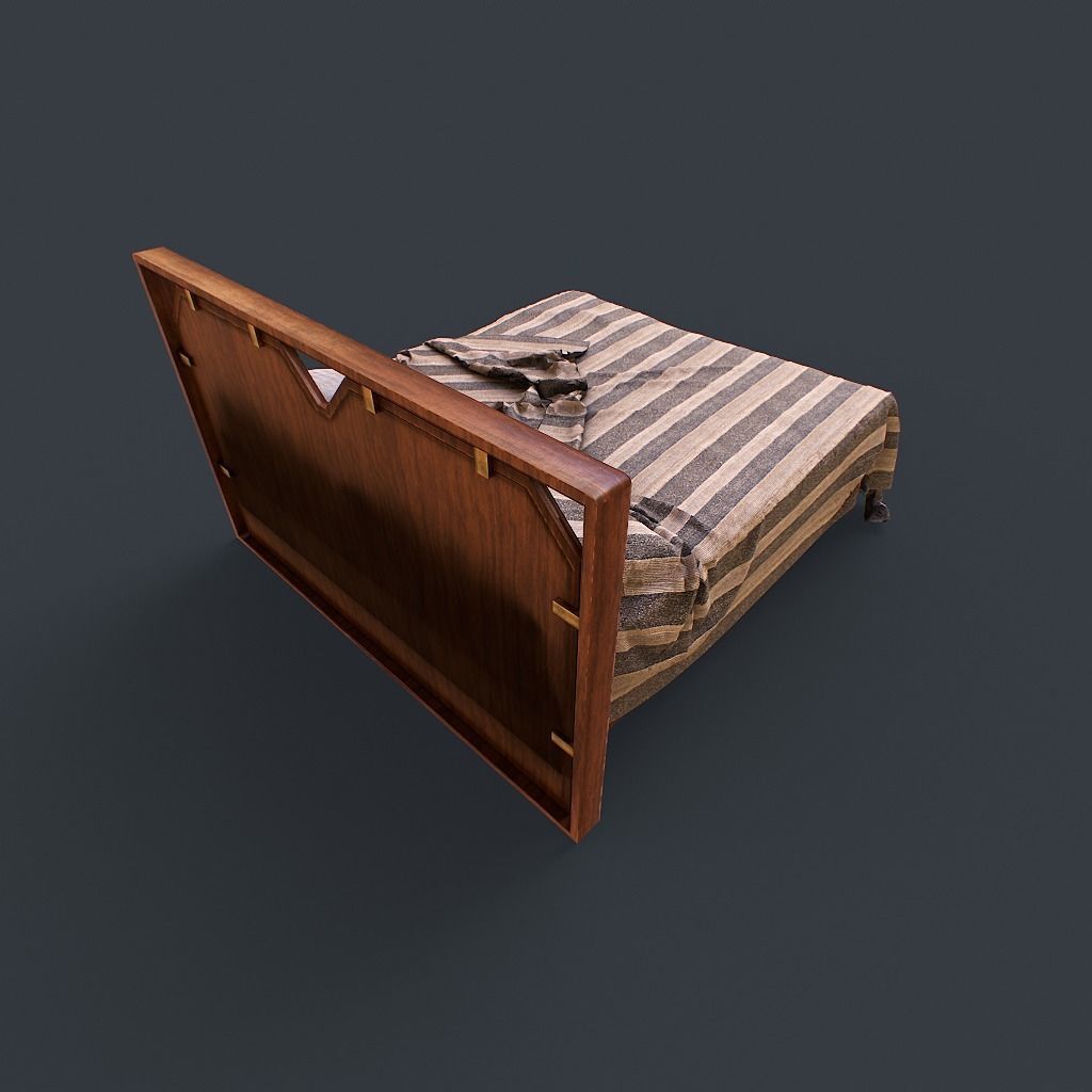 Retro Bed Low-poly 3D model_3