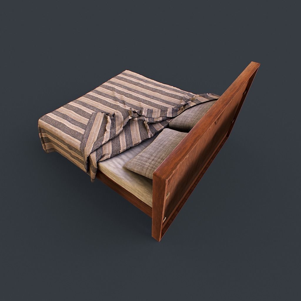 Retro Bed Low-poly 3D model_4