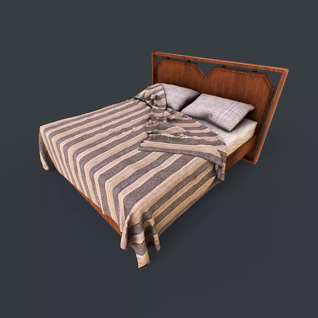 Retro Bed Low-poly 3D model_0