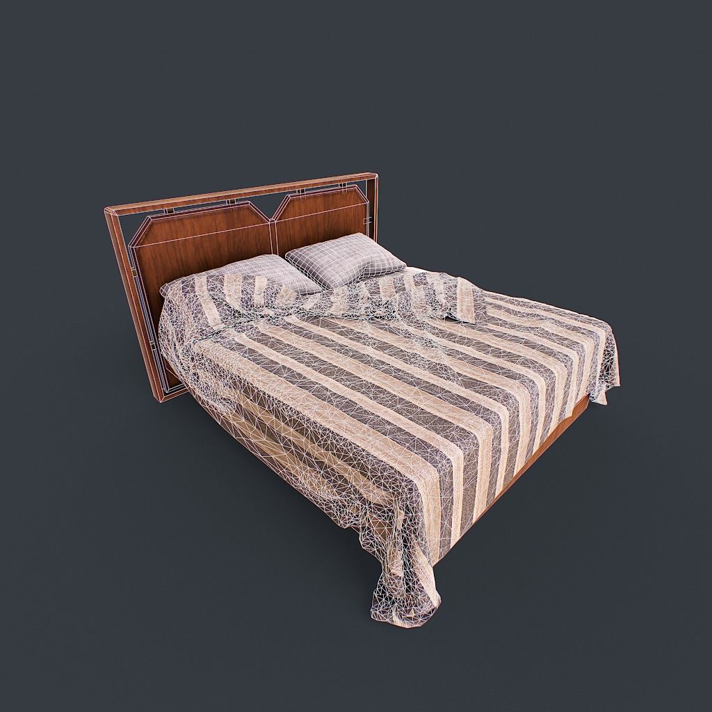 Retro Bed Low-poly 3D model_11