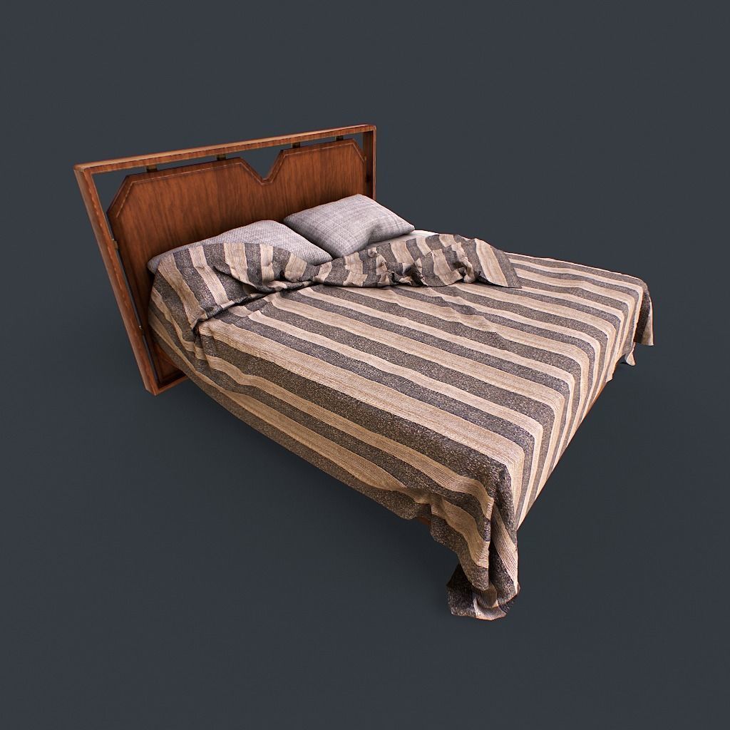 Retro Bed Low-poly 3D model_2